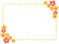 オレンジ色の小花のドットフレーム飾り枠イラスト