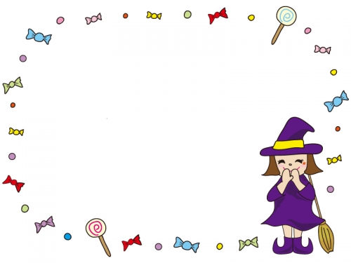 ハロウィン・魔女とキャンディのフレーム飾り枠イラスト