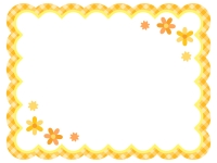 黄色✕オレンジチェックの小花フレーム飾り枠イラスト
