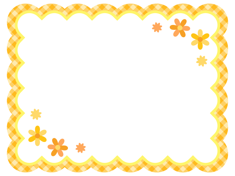 黄色 オレンジチェックの小花フレーム飾り枠イラスト 無料イラスト かわいいフリー素材集 フレームぽけっと