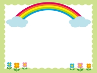 虹と草花のフレーム飾り枠イラスト
