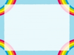四隅の虹と青空のフレーム飾り枠イラスト