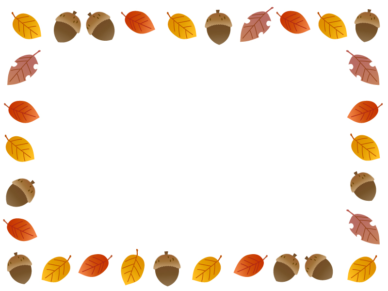 秋の紅葉とドングリのフレーム飾り枠イラスト 無料イラスト かわいいフリー素材集 フレームぽけっと
