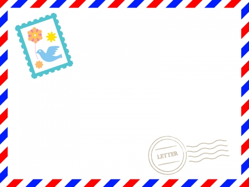 [切手・消印あり]赤✕青のエアメール風フレーム飾り枠イラスト