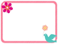 小鳥とピンクのかわいい花のフレーム飾り枠イラスト
