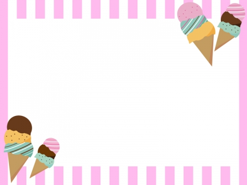 アイスとピンクのストライプのフレーム飾り枠イラスト