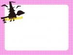 ハロウィン・魔女とコウモリの桃チェックフレーム飾り枠イラスト