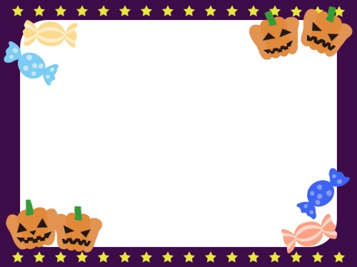ハロウィン・かぼちゃお化けとキャンディのフレーム飾り枠イラスト
