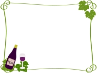 ワインとぶどうの葉のフレーム飾り枠イラスト