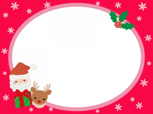 サンタとトナカイと柊のクリスマスフレーム飾り枠イラスト