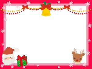 サンタとトナカイとベルのクリスマスフレーム飾り枠イラスト
