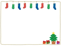 クリスマス・靴下とツリーのフレーム飾り枠イラスト