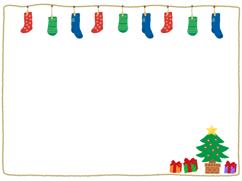 クリスマス 靴下とツリーのフレーム飾り枠イラスト 無料イラスト かわいいフリー素材集 フレームぽけっと