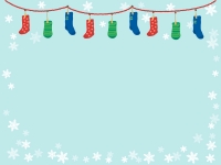 クリスマス・雪の結晶と靴下のフレーム飾り枠イラスト