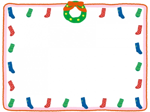 クリスマス・靴下とリースのフレーム飾り枠イラスト