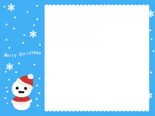 雪だるまサンタの青いクリスマスフレーム飾り枠イラスト