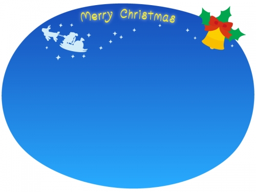 空飛ぶサンタとクリスマスベルのフレーム飾り枠イラスト