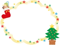 クリスマスツリーのキラキラ星フレーム飾り枠イラスト