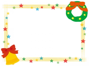 キラキラ星とクリスマスリースの四角フレーム飾り枠イラスト