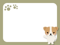 かわいい犬と肉球の茶色いフレーム飾り枠イラスト