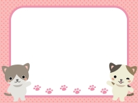 二匹のネコと水玉ピンクフレーム飾り枠イラスト