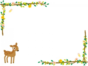かわいい子鹿と木の枝の左右フレーム飾り枠イラスト