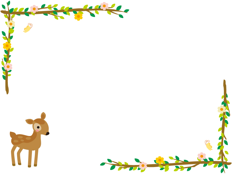 かわいい子鹿と木の枝の左右フレーム飾り枠イラスト 無料イラスト かわいいフリー素材集 フレームぽけっと