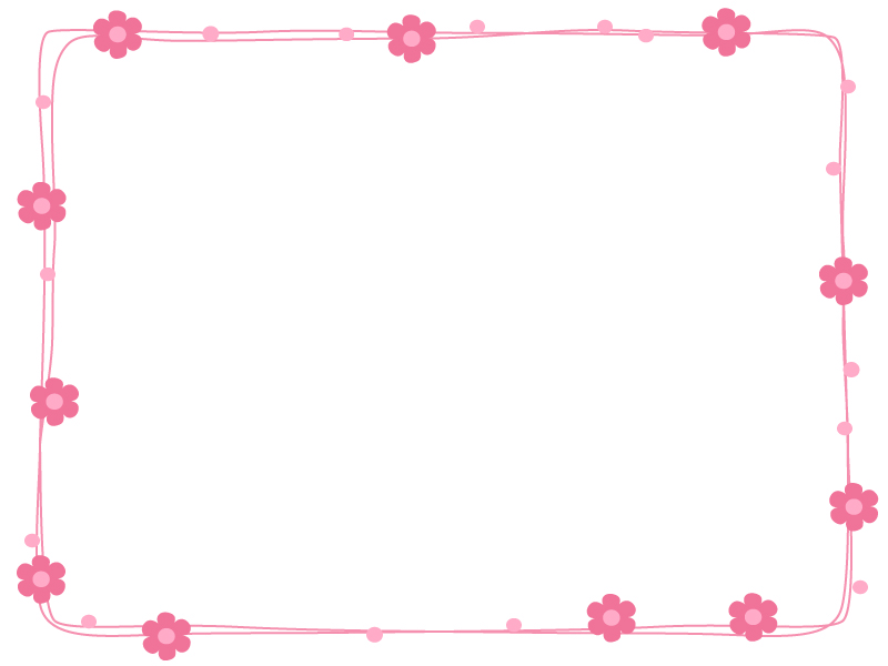ピンク色の小花とドットのフレーム飾り枠イラスト 無料イラスト かわいいフリー素材集 フレームぽけっと