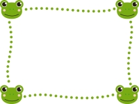 四隅のカエルの緑点線フレーム飾り枠イラスト