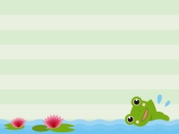 蓮の池を泳ぐカエルのフレーム飾り枠イラスト
