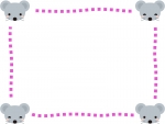 四隅のかわいいネズミのピンク点線フレーム飾り枠イラスト