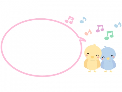 かわいい小鳥と音符の吹き出しピンクフレーム飾り枠イラスト