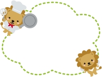 ライオンコックと食事をするライオンのフレーム飾り枠イラスト