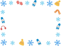 雪の結晶と冬の小物・雪だるまの囲みフレーム飾り枠イラスト