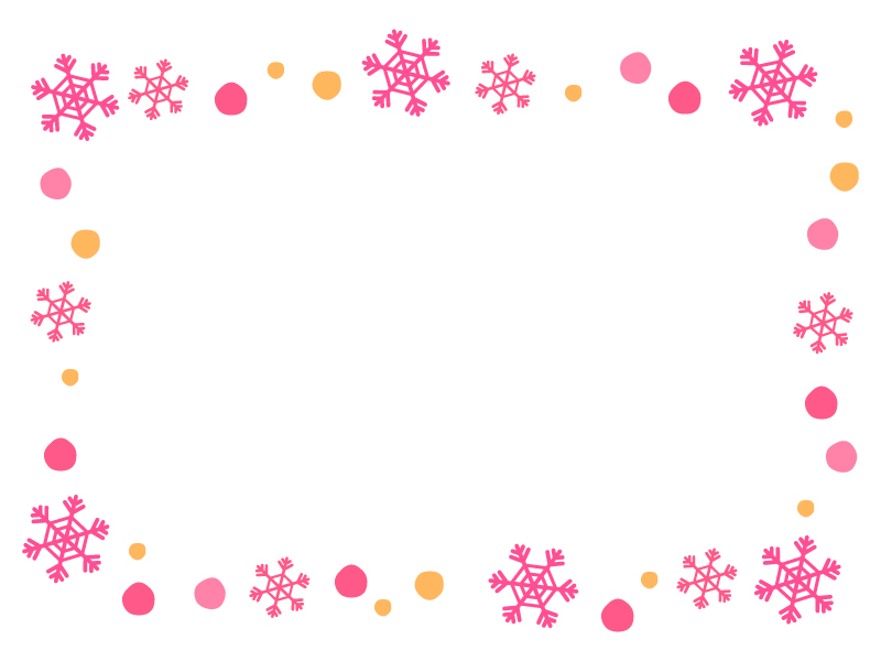 ピンクとオレンジ色の雪の結晶のフレーム飾り枠イラスト 無料イラスト かわいいフリー素材集 フレームぽけっと