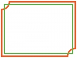 オレンジ色×緑色のシンプルな二重線のフレーム飾り枠イラスト