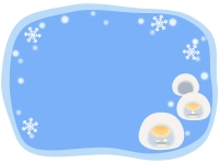 かまくらと雪の水色フレーム飾り枠イラスト