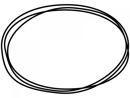 白黒の手書き風の楕円形のフレーム飾り枠イラスト
