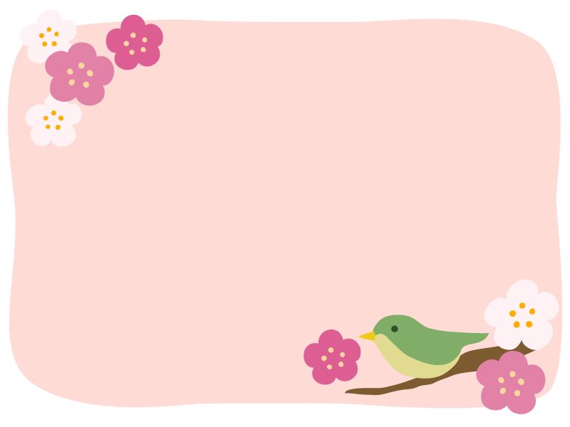 ウグイスと梅の花のピンク色のフレーム飾り枠イラスト 無料イラスト かわいいフリー素材集 フレームぽけっと