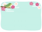 ウグイスと梅と霞の和風フレーム飾り枠イラスト
