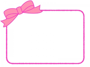 ピンクのリボンの手書き線フレーム飾り枠イラスト