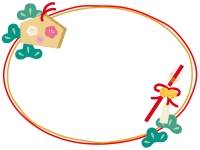梅の絵馬と破魔矢の楕円フレーム飾り枠イラスト