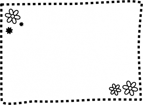 白黒の小花の点線フレーム飾り枠イラスト