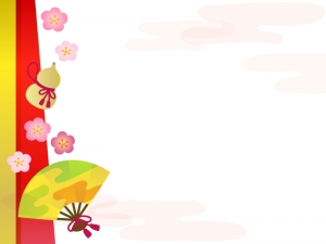 扇子とひょうたんと梅のお正月フレーム飾り枠イラスト