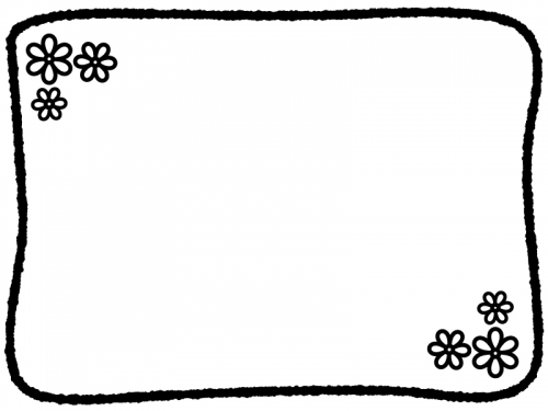 白黒の手書き線の小花フレーム飾り枠イラスト