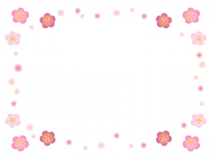 梅の花のふんわりドットフレーム飾り枠イラスト