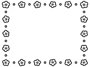 梅の花とドットの白黒囲みフレーム飾り枠イラスト