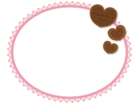 バレンタインバッジとピンクのレース風楕円フレーム飾り枠イラスト