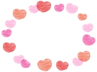 落書き風ピンクハートのバレンタイン楕円フレーム飾り枠イラスト