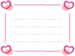 四隅のピンクハートのメモ便箋フレーム飾り枠イラスト